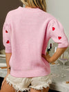 Heart Embroidered Dropped Shoulder Sweater