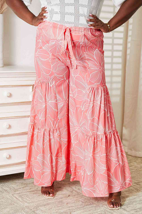 Double Take Floral Tiered Wide Leg Pants